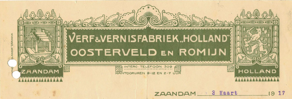 Oosterveld & Romein, Zaandam, nota uit 1917