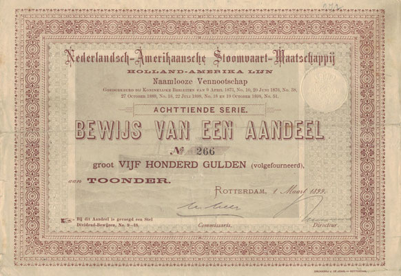 Nederlandsch Amerikaansche Stoomvaart Maatschappij, aandeel uit 1899