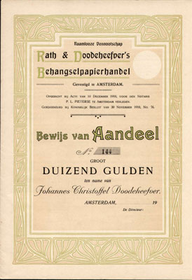 Rathe Doodeheefver's Behangselpapierhandel oud aandeel in Jugendstil