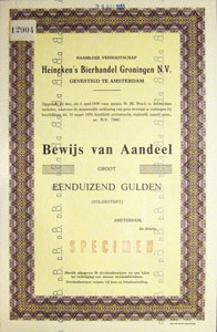 Heineken's Bierhandel Groningen, Specimen aandeel, 1959